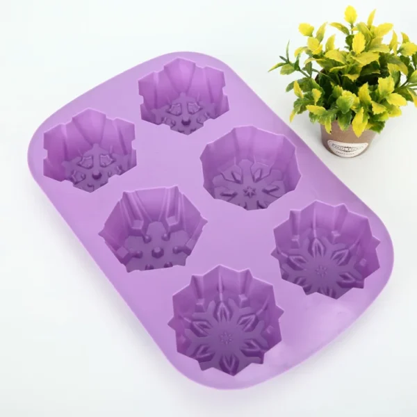 6 Cavity Snowflake Shape Silicone Cake Mold Baking Tool Food Grade Material Cookie Mold Soup Mold Color Customized - 图片 2