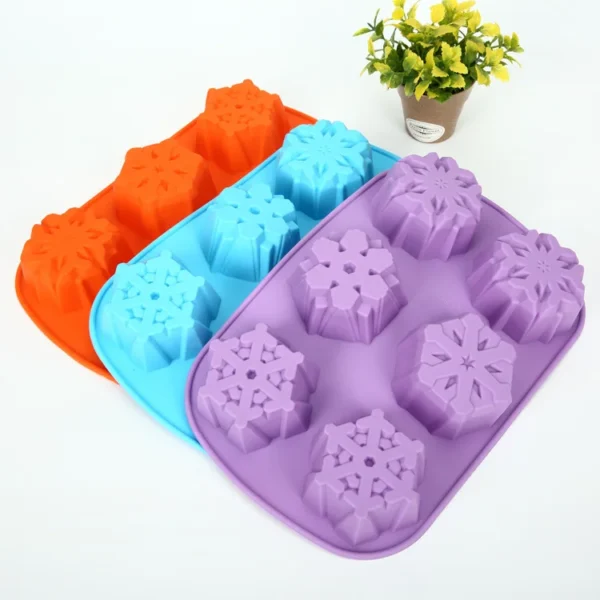 6 Cavity Snowflake Shape Silicone Cake Mold Baking Tool Food Grade Material Cookie Mold Soup Mold Color Customized