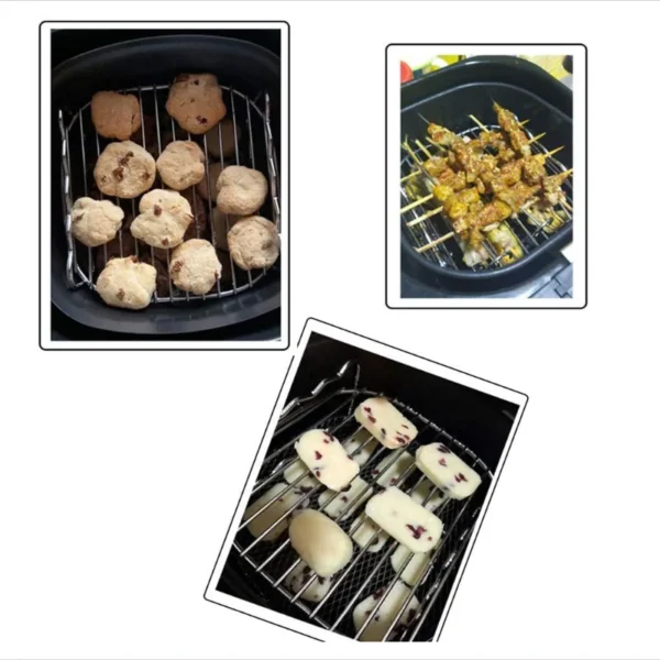 Food Grade 7/8/9 Inches 304 Stainless Steel Double Layer Air Fryer Accessories Rack With Skewers - 图片 6