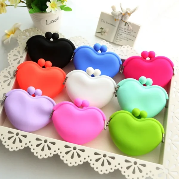 Heart Shape Cute Money Change Purse Silicone Purse and Lanyard Coin Wallet Color Customized Mini Pouch