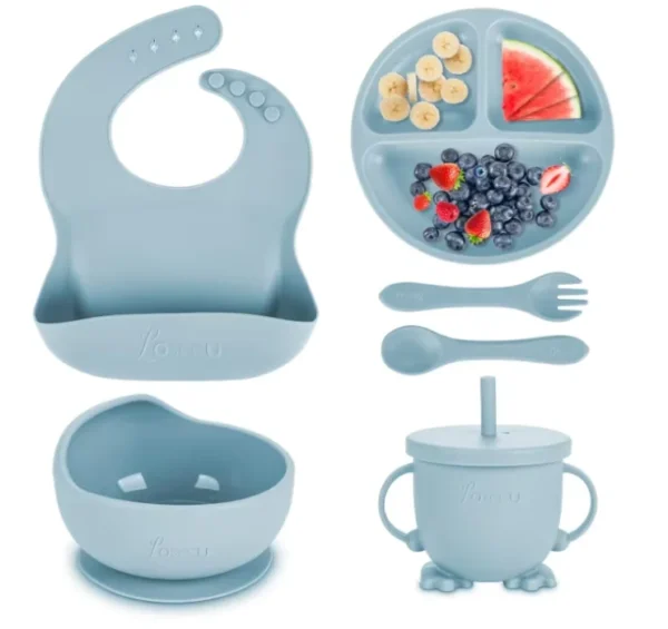 Silicone Baby Feeding Set BPA Free Divided Plate Bowl Drinking Cup With Fork and Spoon Food Grade Baby Tableware Set Customize - Image 6