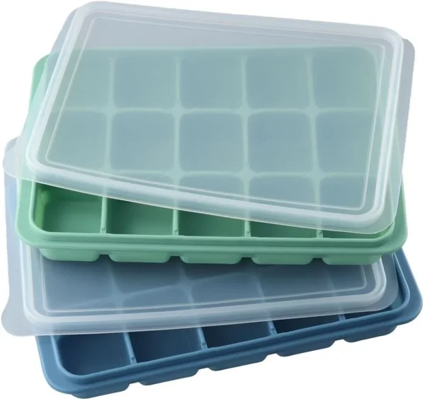 Hot Selling Silicone Ice Cube Tray 15 Grids Square Ice Cube Mold Leakproof Reusable Ice Mold With Lid BPA Free