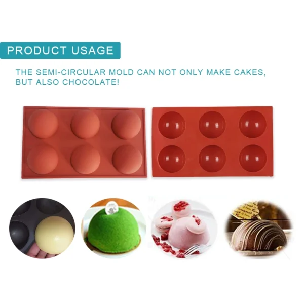 Making Hot Chocolate Bomb Cake Jelly Dome Mousse Large 6-Cavity Semi Sphere Half Ball Silicone Mold - Image 5