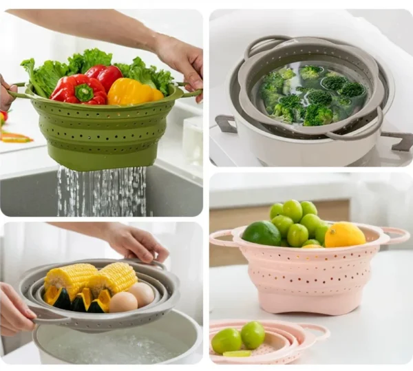 Versatile Basket Collapsible Colander Folding Silicone Strainer With Handle Fruit Washing Draining Basket Heat Resistant Drainer - Image 2