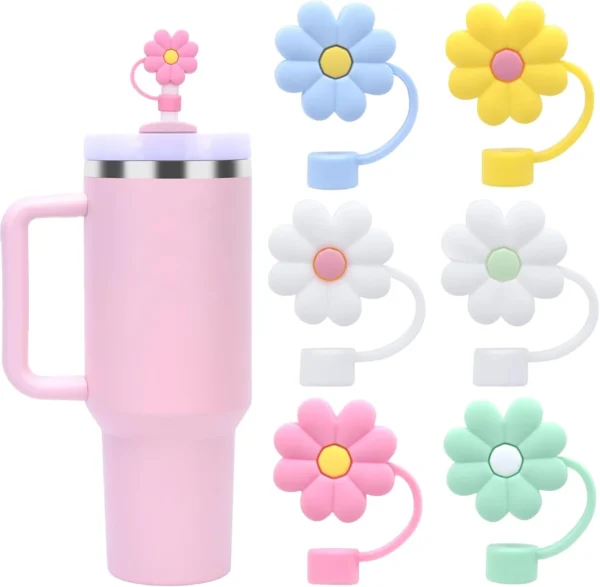 Flower Shape Straw Topper Covers Cap Dust-Proof Straw Caps BPA Free Color Customized Eco Friendly Suitable for 40oz Tumbler - 图片 2