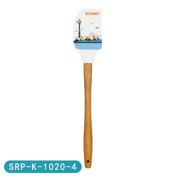 OEM Printing Cake Tools Full Printing Silicone Spatula With Wooden Handle Design - 图片 3