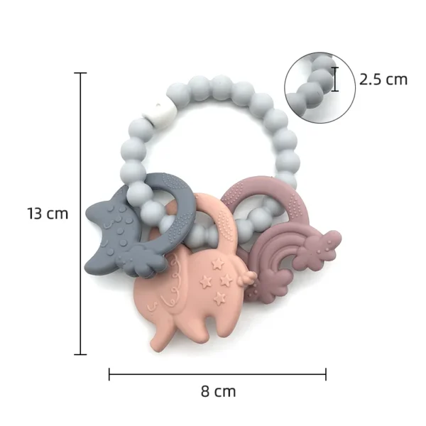 Silicone Teethers Chew Toys for Infant Baby Essentials BPA Free Food Grade Animal Shape Beaded Teether Rings Soft & Easy to Hold - 图片 6