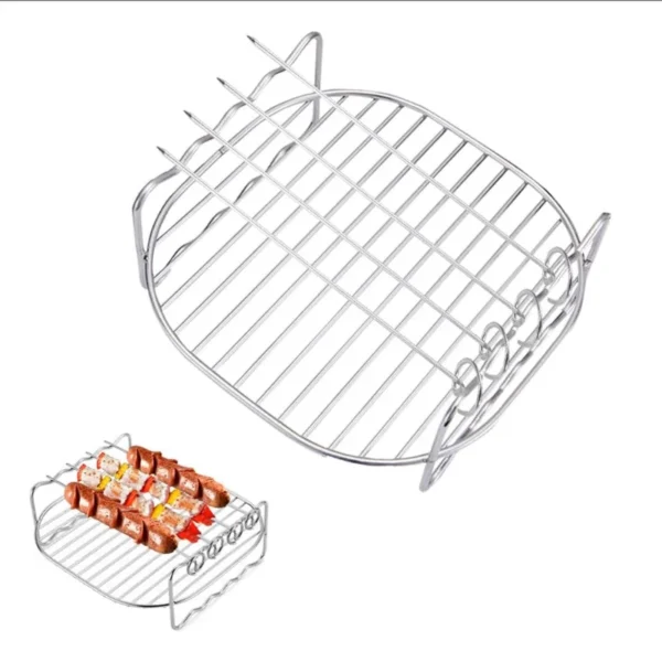 Food Grade 7/8/9 Inches 304 Stainless Steel Double Layer Air Fryer Accessories Rack With Skewers