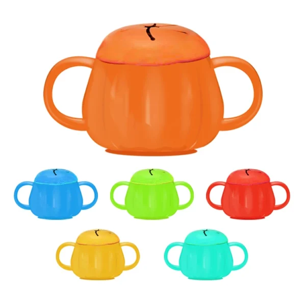 Pumpkin Shaped Toddler Snack Cup Food Grade Silicone Training Cup BPA Free Baby Snack Containers Spill Proof Baby Cup