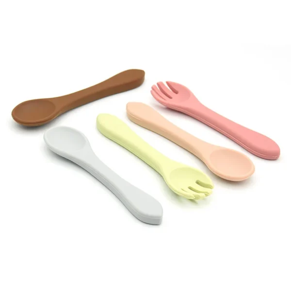 Baby Led Weaning Spoons and Forks Set Infant Silicone Spoon Feed Baby Training Utensils for Toddler Feeding Supplies for Kids