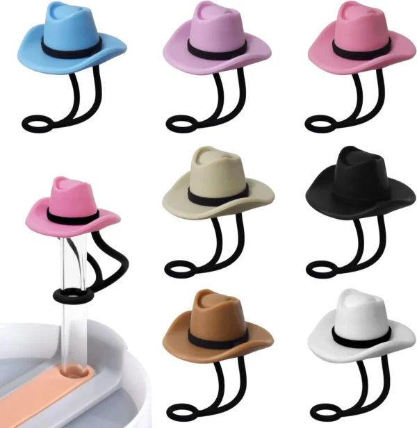 0.8mm Silicone Cowboy Hat Straw Covers Cap Reusable Dustproof Fits Stan Cup Tumbler Cup Accessories Straw Toppers BPA Free