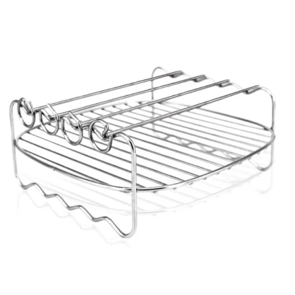 Food Grade 7/8/9 Inches 304 Stainless Steel Double Layer Air Fryer Accessories Rack With Skewers - 图片 2