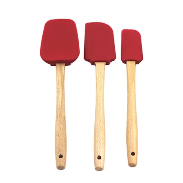 3-Piece Premium Silicone Spatula Set With Wooden Handle Non-stick Heat-resistant Cake Turners