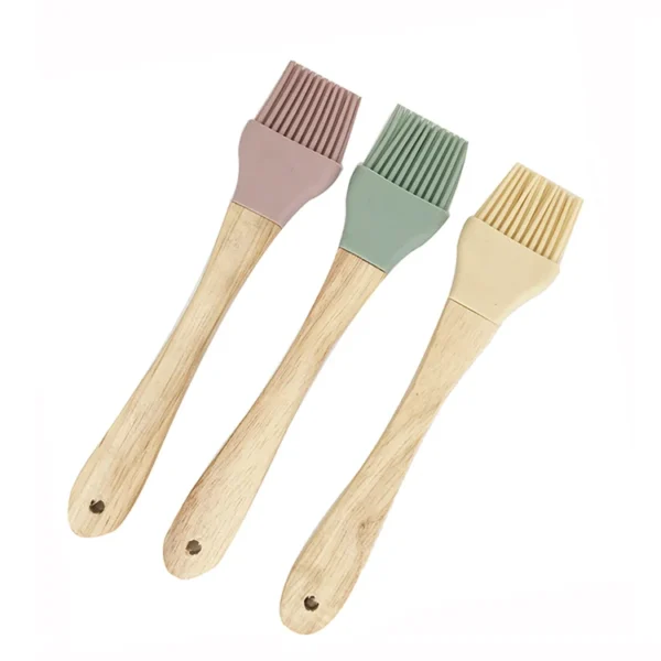 Food Grade Wooden Handle Heat Resistant Kitchen Cookware Bakeware Baking Cooking Basting BBQ Barbecue Silicone Pastry Oil Brush