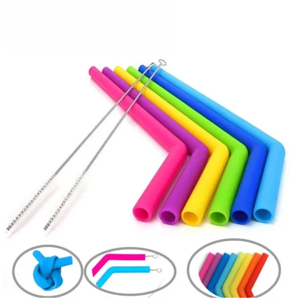 Wholesale  ECO Friendly Food Grade Edible Reusable Juice Silicone Drinking Straws With Cleaning Brush - Image 3