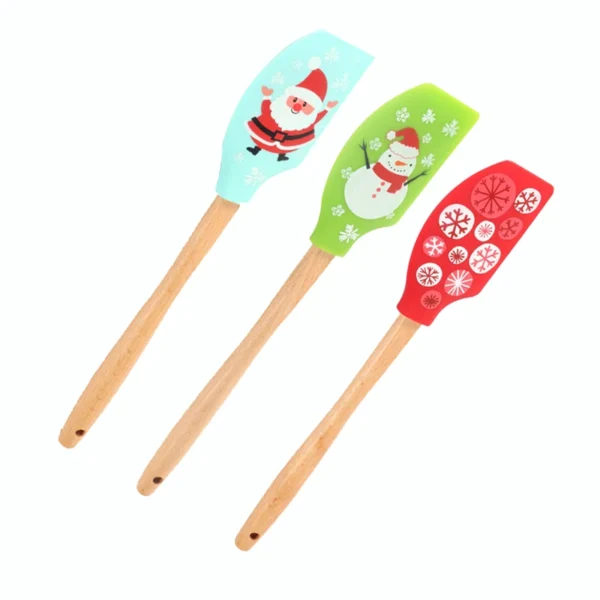 Custom Wholesale Christmas Best extra Large Kitchen Heat Resistant  Cake Cream Silicone Spatula With Wooden Handle Design