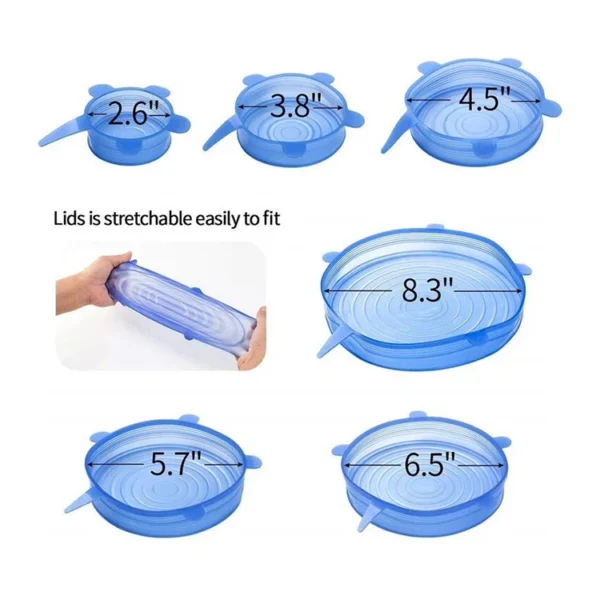 6 Pack Set Bowl Food Cover Wraps Food Seal Storage Eco-friendly Tampas De Silicone Stretch Lid Silicone Stretch Bowl Cover - 图片 6