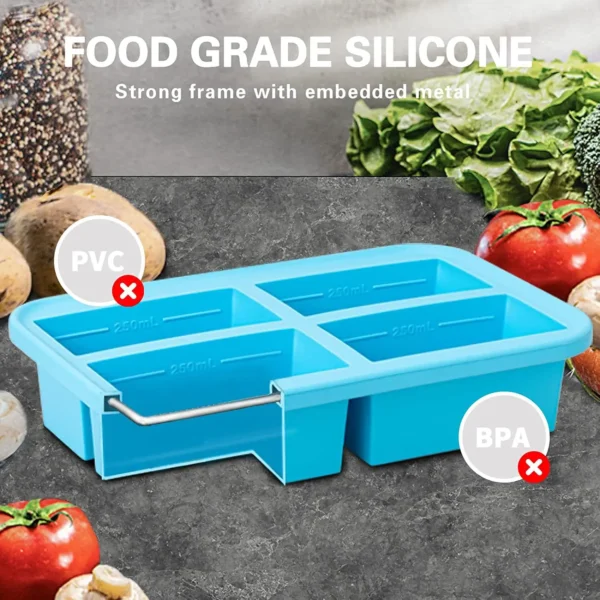 Silicone Freezer Tray Soup Mold Ice Cubes 4 Pack Food Freezing Container For Storing and Freezing Soup Sauce Ice Keep Fresh - 图片 6