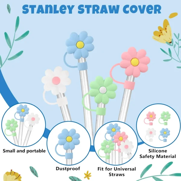 Flower Shape Straw Topper Covers Cap Dust-Proof Straw Caps BPA Free Color Customized Eco Friendly Suitable for 40oz Tumbler - 图片 4