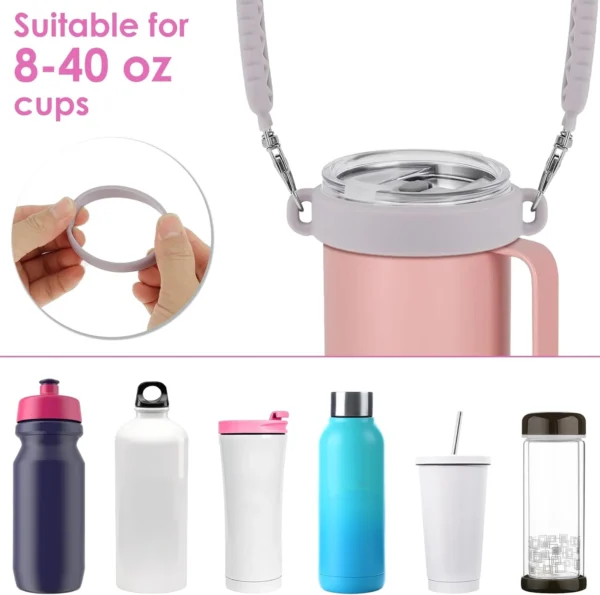 Water Bottle Handle Strap With Metal Clasp Silicone Tumbler Lanyard Sling Attachment Handle Carrier Ring Cup Accessories - Image 6