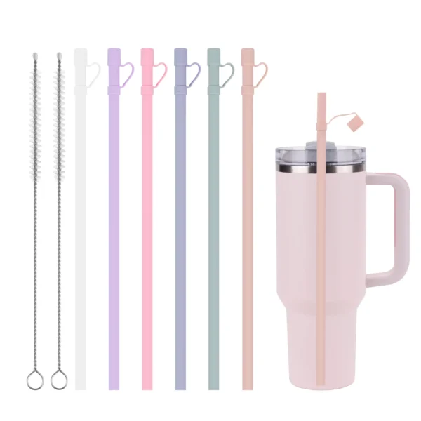 Hot Selling Silicone Straw With Cover Food Grade Material BPA Free Color Customized Suitable for 40oz Tumbler With Straw Topper