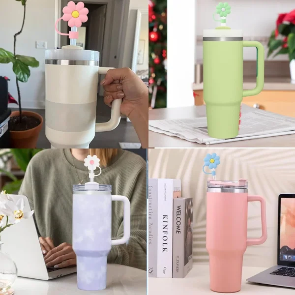 Flower Shape Straw Topper Covers Cap Dust-Proof Straw Caps BPA Free Color Customized Eco Friendly Suitable for 40oz Tumbler - 图片 5