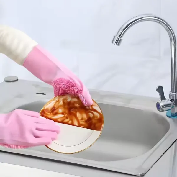 Multipurpose Non Stick Magic Silicone Cleaning Brush Gloves With Scrubber for Washing Kitchenware Fruit Vegetable Pet Hair - 图片 6