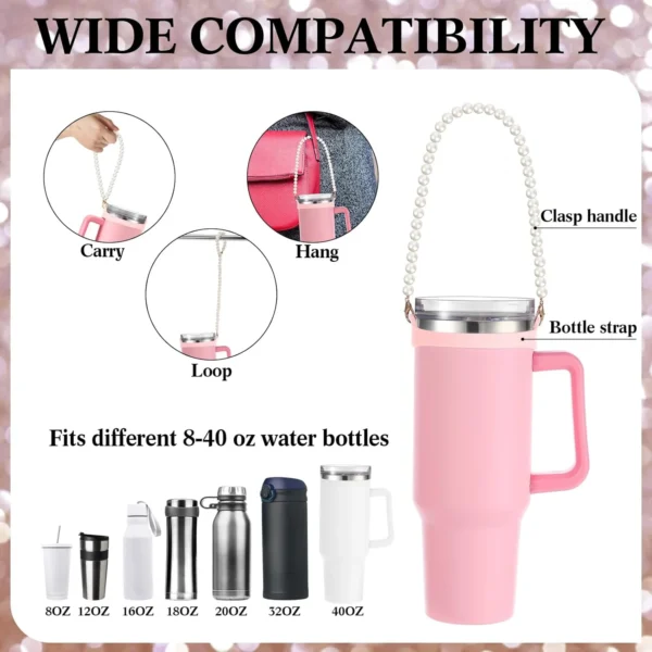 Hot Sale Pearl Strap Water Bottle Handle Sling Lanyard Silicone Ring for Stanley Cup Carrier Holder With Strap 8 - 40oz Tumbler - Image 3