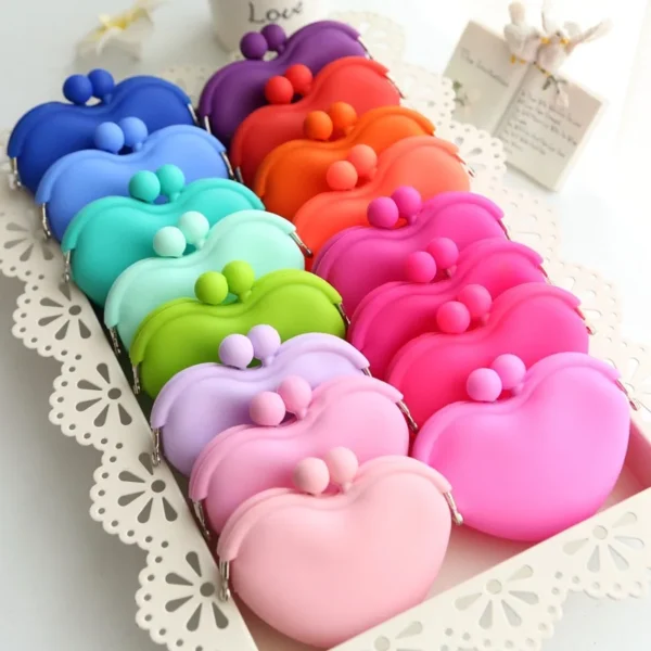 Heart Shape Cute Money Change Purse Silicone Purse and Lanyard Coin Wallet Color Customized Mini Pouch - Image 3