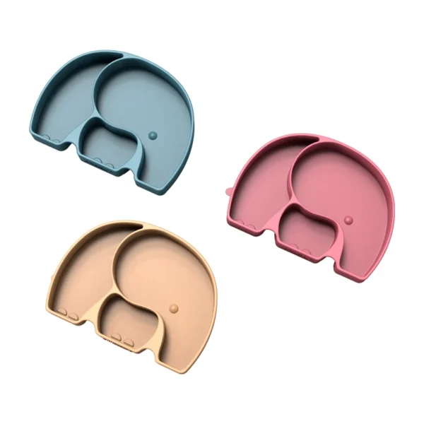 Heat-Resistant Animal Shaped Baby Suction Plate Elephant Shaped Silicone Bowls Food Grade Safe Odorless Material BPA Free