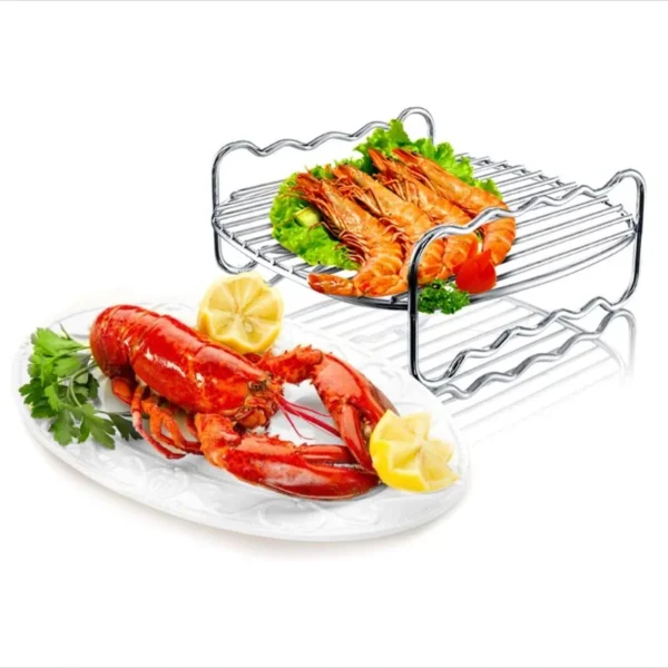 Food Grade 7/8/9 Inches 304 Stainless Steel Double Layer Air Fryer Accessories Rack With Skewers - 图片 4