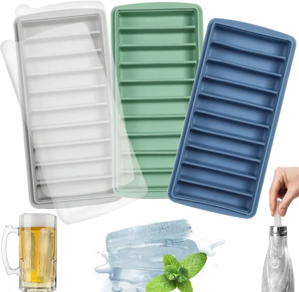 Hot Selling Silicone Long Ice Stick Tray 10 Grids Reusable Narrow Ice Cube Tray Mold With Lid Small Mouth Sport Bottles BPA Free