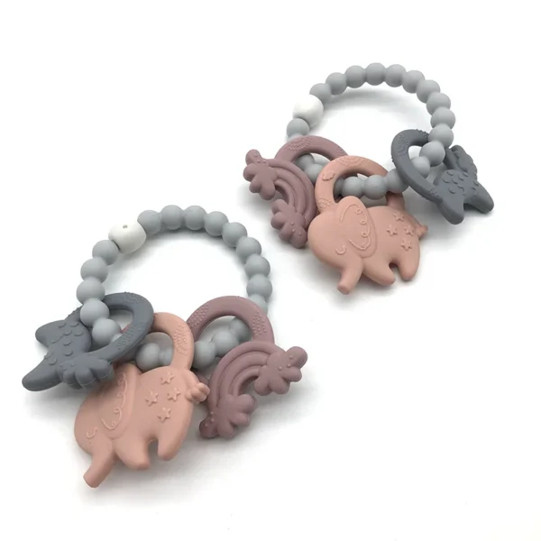 Silicone Teethers Chew Toys for Infant Baby Essentials BPA Free Food Grade Animal Shape Beaded Teether Rings Soft & Easy to Hold - 图片 2