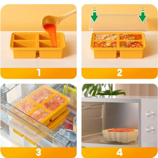 Silicone Freezer Tray Soup Mold Ice Cubes 4 Pack Food Freezing Container For Storing and Freezing Soup Sauce Ice Keep Fresh - 图片 5