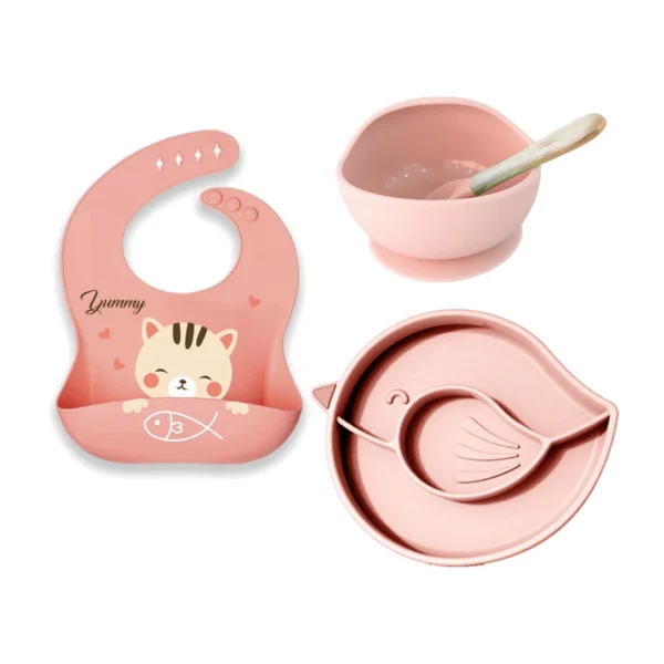 Wholesale 2022 New Design Factory Supplies Silicone Baby Feeding Set Bib Spoon Bowl Baby Suction Plate  Set - 图片 2